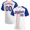 Custom White Royal-Red Authentic Raglan Sleeves Baseball Jersey