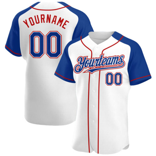 RaglanSleeves0103 Custom White Royal-Red Authentic Raglan Sleeves Baseball Jersey