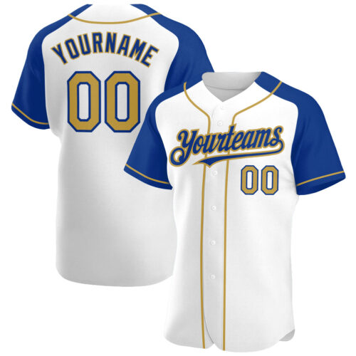 RaglanSleeves0108 Custom White Old Gold-Royal Authentic Raglan Sleeves Baseball Jersey