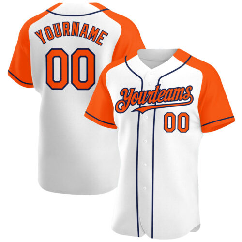 RaglanSleeves0115 Custom White Orange-Navy Authentic Raglan Sleeves Baseball Jersey