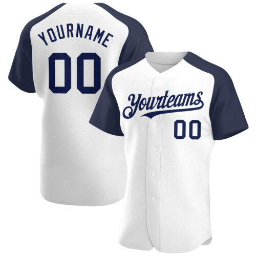 RaglanSleeves0118 Custom White Navy Authentic Raglan Sleeves Baseball Jersey