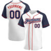 Custom White Navy-Red Authentic Raglan Sleeves Baseball Jersey