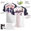 Custom White Navy-Red Authentic Raglan Sleeves Baseball Jersey