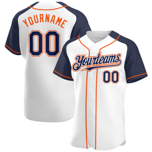 RaglanSleeves0121 Custom White Navy-Orange Authentic Raglan Sleeves Baseball Jersey
