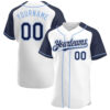Custom White Navy-Light Blue Authentic Raglan Sleeves Baseball Jersey