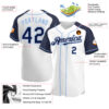 Custom White Navy-Light Blue Authentic Raglan Sleeves Baseball Jersey