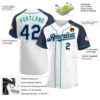 Custom White Navy-Teal Authentic Raglan Sleeves Baseball Jersey