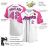 Custom White Pink-Navy Authentic Raglan Sleeves Baseball Jersey