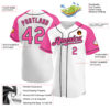 Custom White Pink-Black Authentic Raglan Sleeves Baseball Jersey