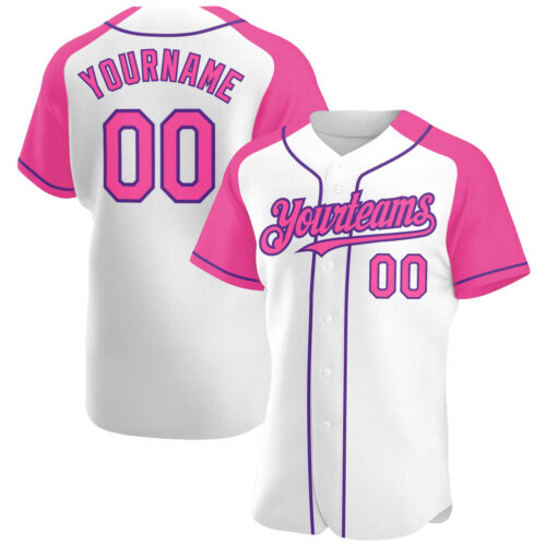 RaglanSleeves0131 Custom White Pink-Purple Authentic Raglan Sleeves Baseball Jersey