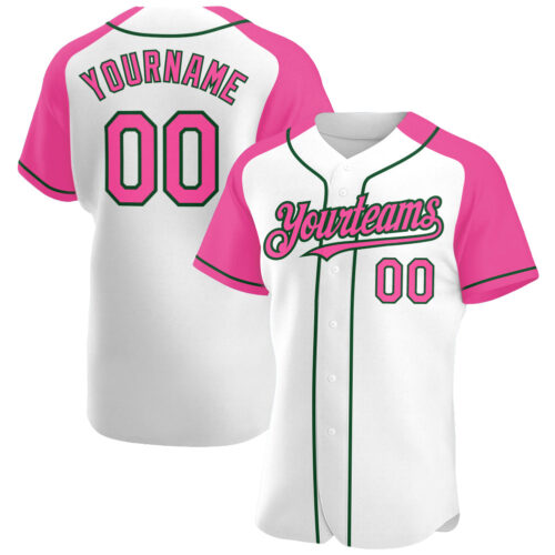 RaglanSleeves0132 Custom White Pink-Green Authentic Raglan Sleeves Baseball Jersey