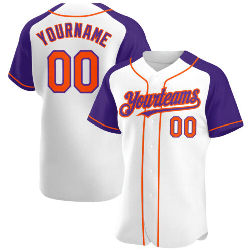 RaglanSleeves0137 Custom White Orange-Purple Authentic Raglan Sleeves Baseball Jersey