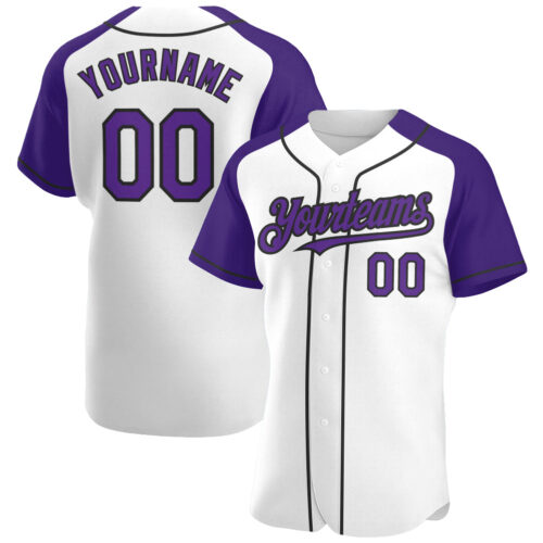 RaglanSleeves0138 Custom White Purple-Black Authentic Raglan Sleeves Baseball Jersey