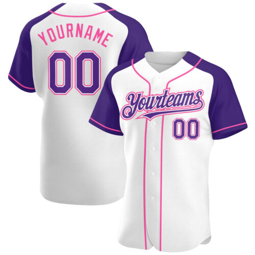 RaglanSleeves0139 Custom White Purple-Pink Authentic Raglan Sleeves Baseball Jersey