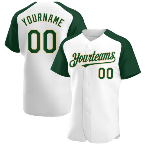 RaglanSleeves0144 Custom White Green-City Cream Authentic Raglan Sleeves Baseball Jersey