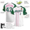 Custom White Kelly Green-Pink Authentic Raglan Sleeves Baseball Jersey