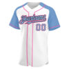 Custom White Light Blue Black-Pink Authentic Raglan Sleeves Baseball Jersey