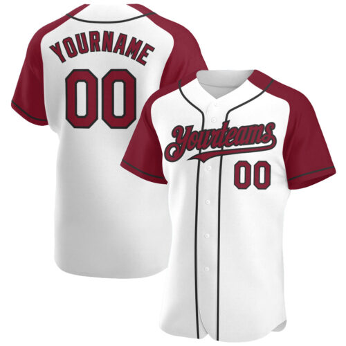 RaglanSleeves0162 Custom White Crimson-Black Authentic Raglan Sleeves Baseball Jersey