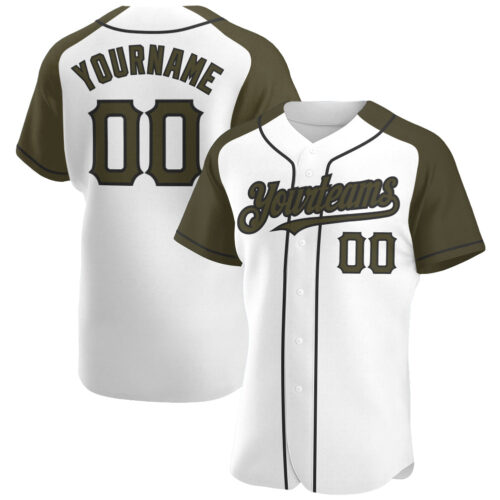 RaglanSleeves0173 Custom White Olive-Black Authentic Raglan Sleeves Baseball Jersey