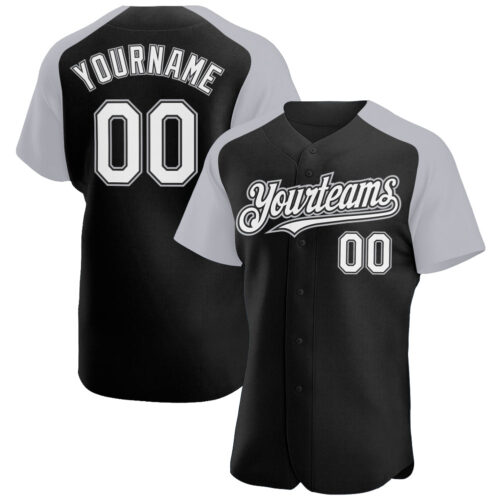 RaglanSleeves0181-1 Custom Black White-Gray Authentic Raglan Sleeves Baseball Jersey