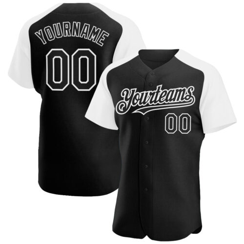 RaglanSleeves0186 Custom Black White Authentic Raglan Sleeves Baseball Jersey