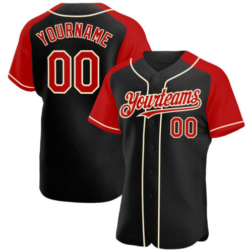 RaglanSleeves0191 Custom Black Red-Cream Authentic Raglan Sleeves Baseball Jersey