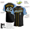 Custom Black Light Blue-Yellow Authentic Raglan Sleeves Baseball Jersey