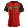 Custom Red Black-Old Gold Authentic Raglan Sleeves Baseball Jersey