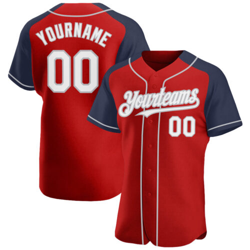 RaglanSleeves0263 Custom Red White Navy-Gray Authentic Raglan Sleeves Baseball Jersey