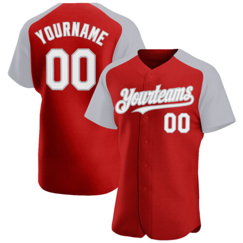 RaglanSleeves0264 Custom Red White-Gray Authentic Raglan Sleeves Baseball Jersey