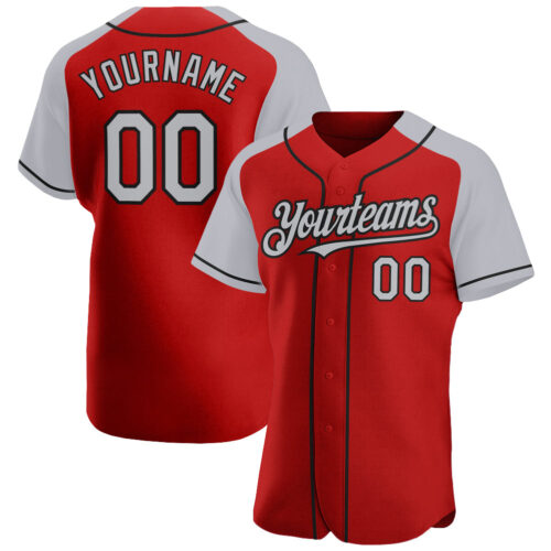 RaglanSleeves0265 Custom Red Gray-Black Authentic Raglan Sleeves Baseball Jersey