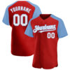 Custom Red White-Light Blue Authentic Raglan Sleeves Baseball Jersey