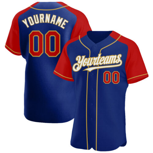 RaglanSleeves0273 Custom Royal Red-Old Gold Authentic Raglan Sleeves Baseball Jersey