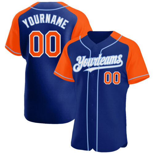 RaglanSleeves0278 Custom Royal Orange-Light Blue Authentic Raglan Sleeves Baseball Jersey