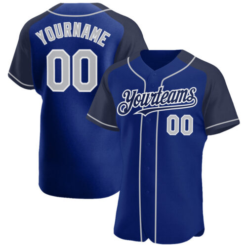 RaglanSleeves0280 Custom Royal Gray-Navy Authentic Raglan Sleeves Baseball Jersey