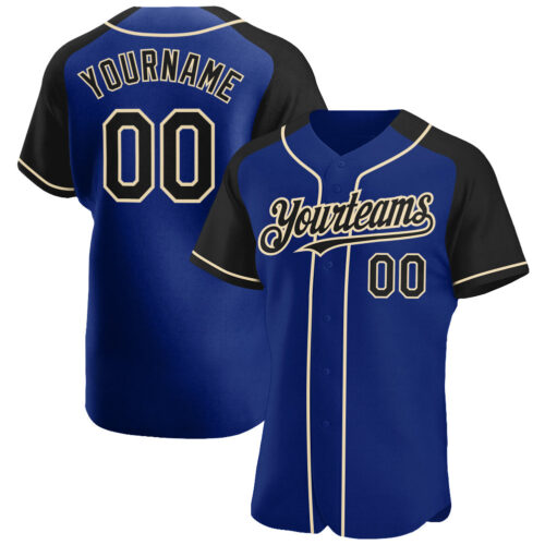 RaglanSleeves0284 Custom Royal Black-City Cream Authentic Raglan Sleeves Baseball Jersey