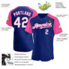 Custom Royal White-Pink Authentic Raglan Sleeves Baseball Jersey