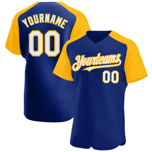 RaglanSleeves0288 Custom Royal White-Gold Authentic Raglan Sleeves Baseball Jersey