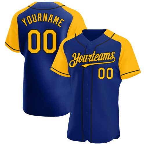 RaglanSleeves0289 Custom Royal Gold-Black Authentic Raglan Sleeves Baseball Jersey