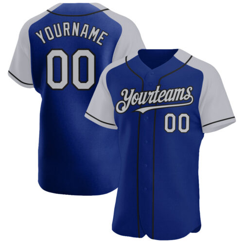 RaglanSleeves0291 Custom Royal Gray-Black Authentic Raglan Sleeves Baseball Jersey