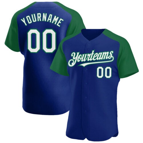 RaglanSleeves0293 Custom Royal White-Kelly Green Authentic Raglan Sleeves Baseball Jersey