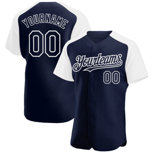 RaglanSleeves0298 Custom Navy White Authentic Raglan Sleeves Baseball Jersey