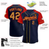 Custom Navy Old Gold-Red Authentic Raglan Sleeves Baseball Jersey