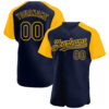 Custom Navy Gold Authentic Raglan Sleeves Baseball Jersey