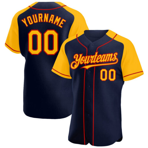 RaglanSleeves0314_05fe0544-76a3-4a4a-b160-525bc829b3c2 Custom Navy Gold-Red Authentic Raglan Sleeves Baseball Jersey