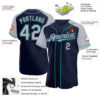 Custom Navy Gray-Teal Authentic Raglan Sleeves Baseball Jersey