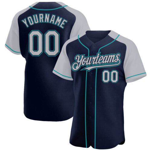 RaglanSleeves0317_9b7b9596-6526-47ee-9ca1-de6d14601ac9 Custom Navy Gray-Teal Authentic Raglan Sleeves Baseball Jersey