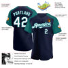 Custom Navy White-Teal Authentic Raglan Sleeves Baseball Jersey