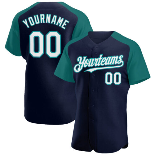 RaglanSleeves0323_9d32503b-a22d-4ff1-a5cd-0c3bdac80252 Custom Navy White-Teal Authentic Raglan Sleeves Baseball Jersey