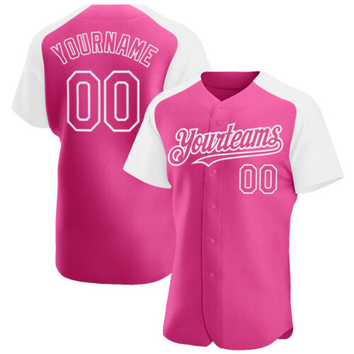 RaglanSleeves0324_ea628bd0-278f-4397-b11a-f8ac6f94ff25 Custom Pink White Authentic Raglan Sleeves Baseball Jersey